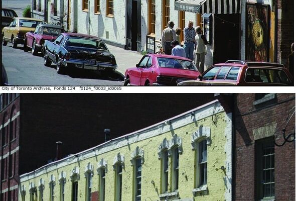 Split view of Market Street in the 1970s and 2009