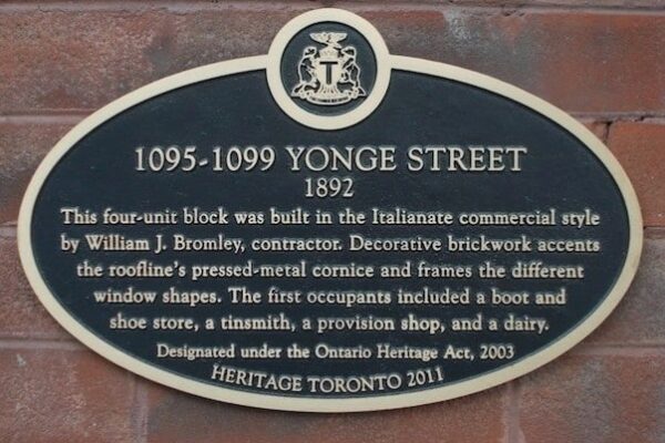 1095-1099 Yonge Street Heritage Plaque